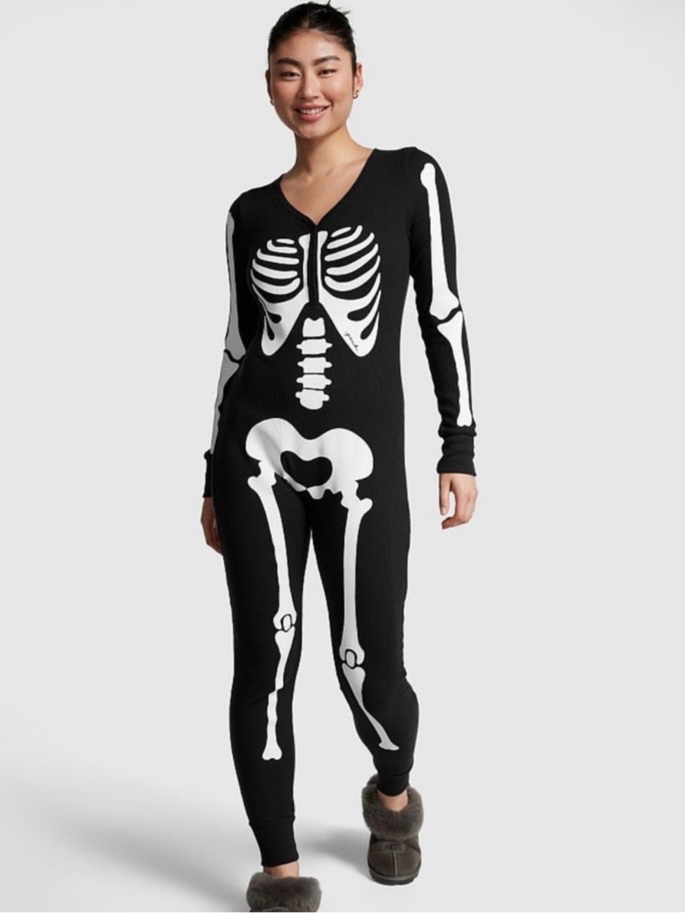 PINK Victoria's Secret Black & White Skeleton Onesie